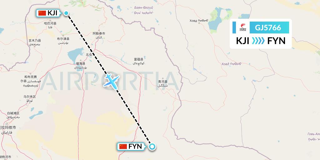GJ5766 Loong Airlines Flight Map: Altay to Fuyun