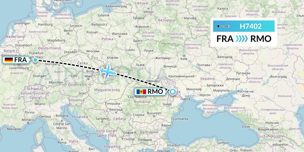 H7402 Eagle Air Flight Map: Frankfurt to Chisinau
