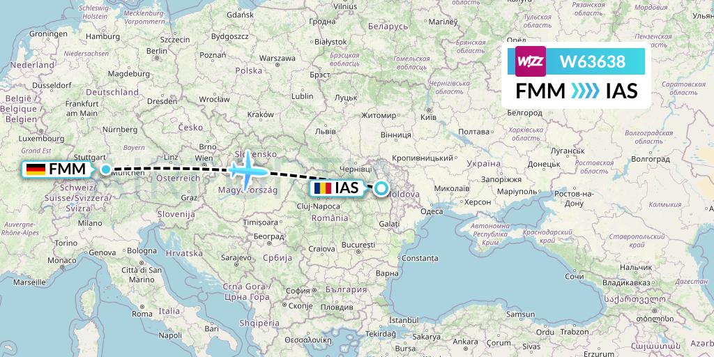 W63638 Wizz Air Flight Map: Memmingen to Iasi