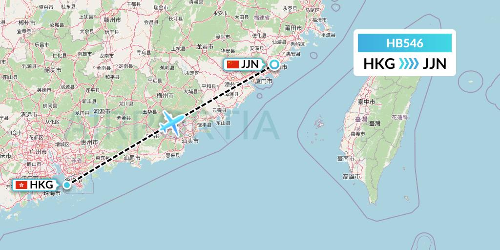 HB546 Greater Bay Airlines Flight Map: Hong Kong to Jinjiang