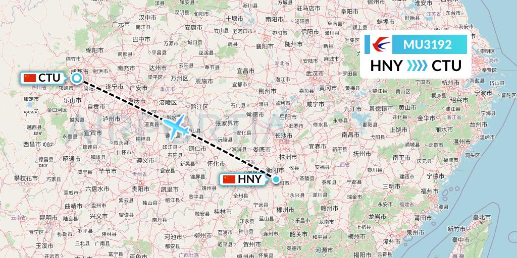 MU3192 China Eastern Airlines Flight Map: Hengyang to Chengdu