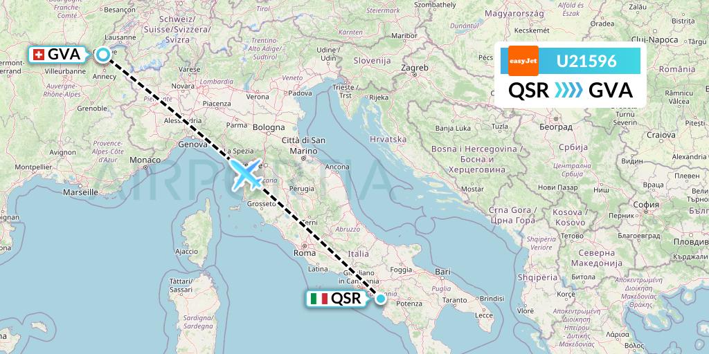 U21596 EasyJet Flight Map: Salerno to Geneva