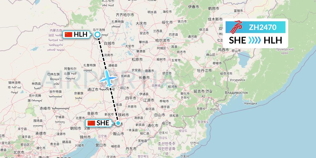 ZH2470 Shenzhen Airlines Flight Map: Shenyang to Ulanhot