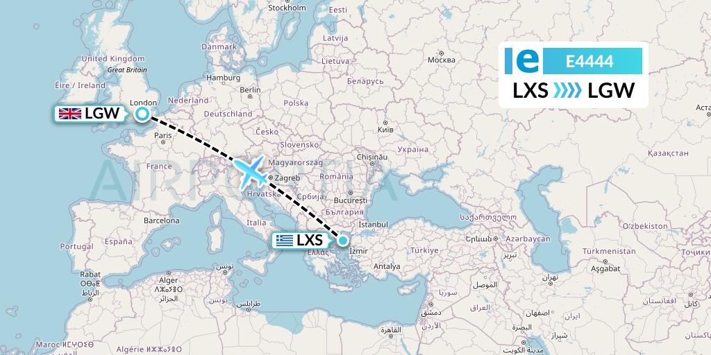 E4444 Estelar Latinoamerica C.A. Flight Map: Lemnos to London