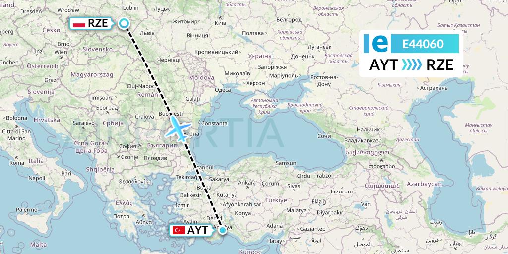 E44060 Estelar Latinoamerica C.A. Flight Map: Antalya to Rzeszow