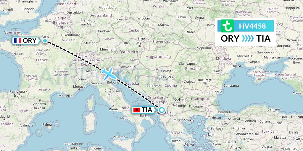 HV4458 Transavia Flight Map: Paris to Tirana