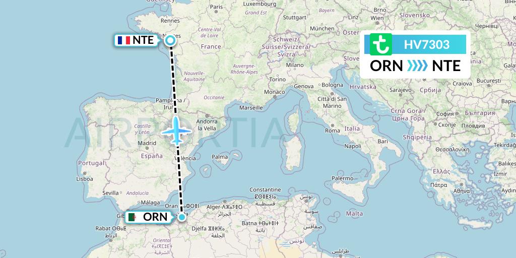 HV7303 Transavia Flight Map: Oran to Nantes