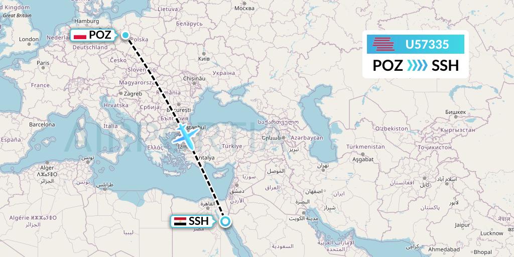 U57335 Karinou Airlines Flight Map: Poznan to Sharm el-Sheikh