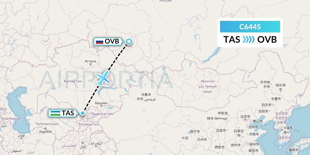 C6445 Capitol Air Express Flight Map: Tashkent to Novosibirsk