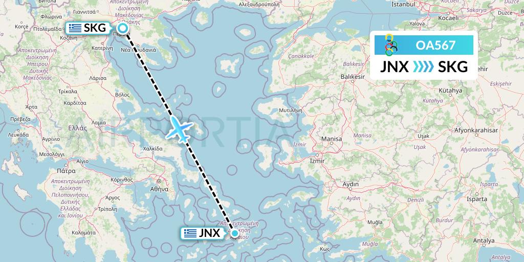 OA567 Olympic Air Flight Map: Naxos to Thessaloniki