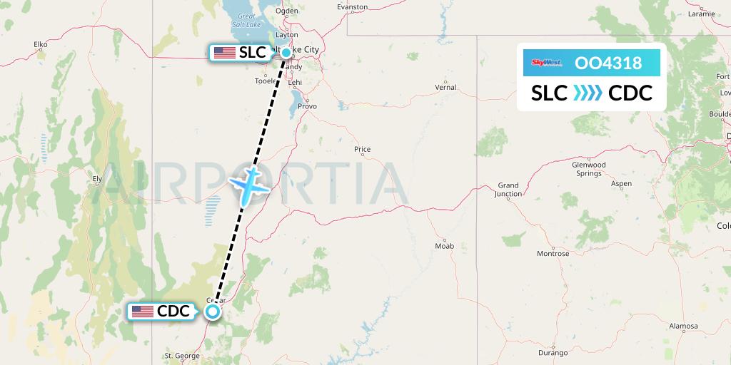 OO4318 SkyWest Airlines Flight Map: Salt Lake City to Cedar City