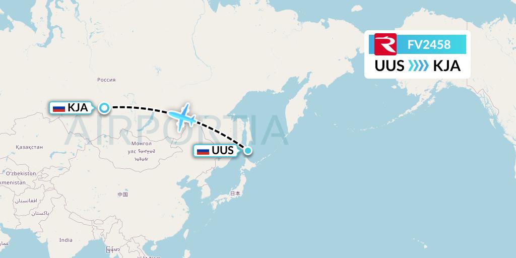 FV2458 Rossiya Flight Map: Yuzhno-Sakhalinsk to Krasnoyarsk
