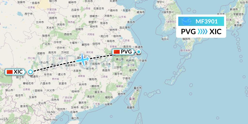 MF3901 Xiamen Airlines Flight Map: Shanghai to Xichang