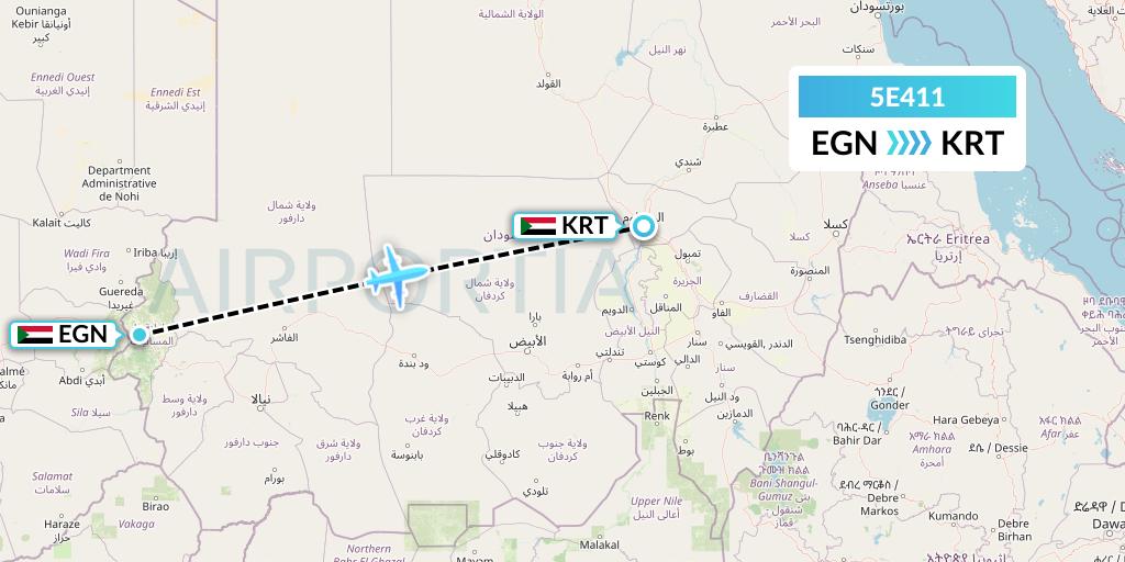 5E411 East Coast Flight Services, Inc. Flight Map: Geneina to Khartoum