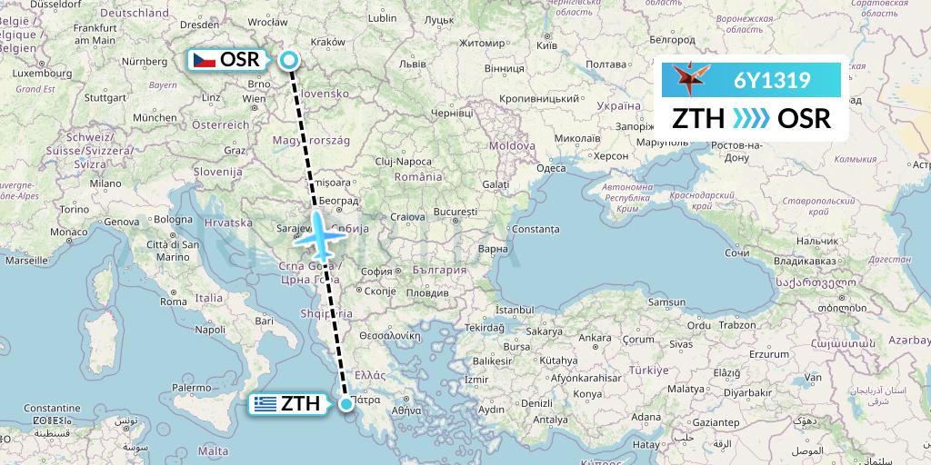 6Y1319 SmartLynx Flight Map: Zakynthos to Ostrava