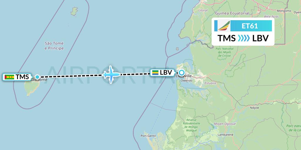 ET61 Ethiopian Airlines Flight Map: Sao Tome to Libreville