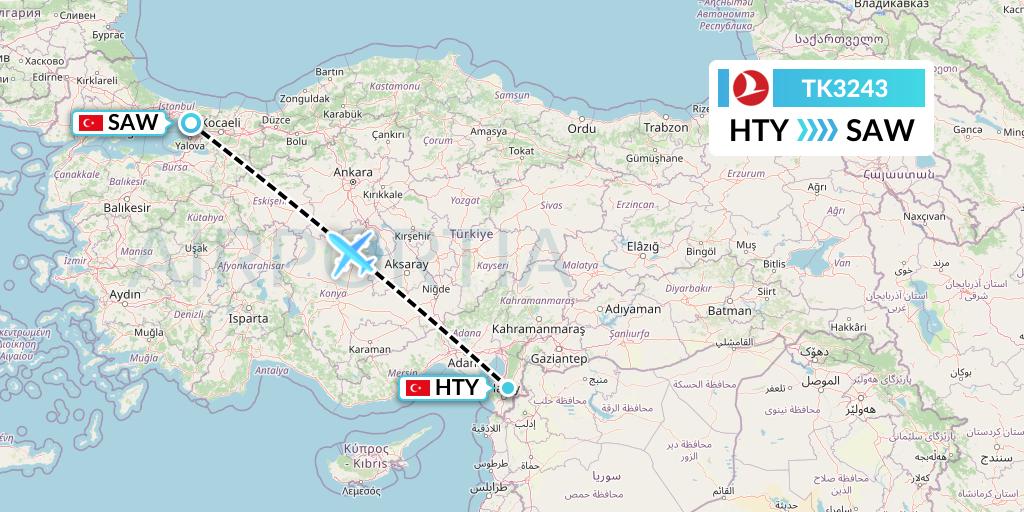 TK3243 Turkish Airlines Flight Map: Antakya to Istanbul