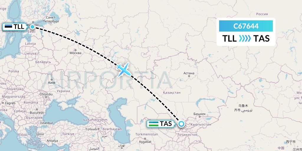 C67644 Capitol Air Express Flight Map: Tallinn to Tashkent