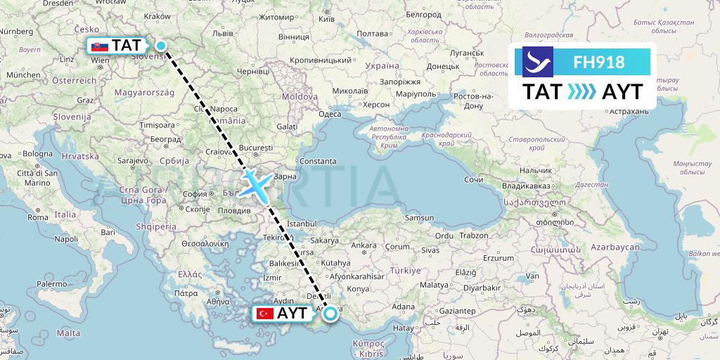 FH918 Freebird Airlines Flight Map: Poprad to Antalya