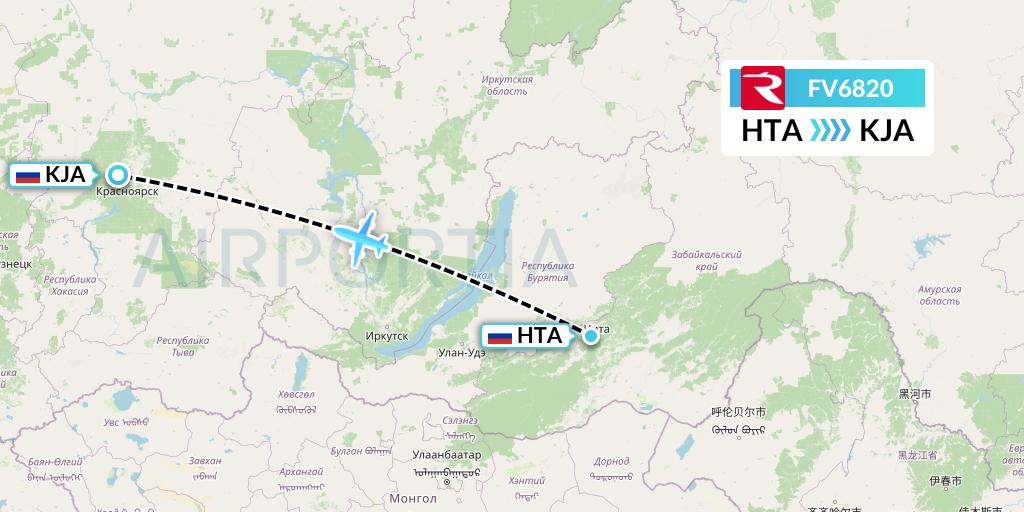 FV6820 Rossiya Flight Map: Chita to Krasnoyarsk