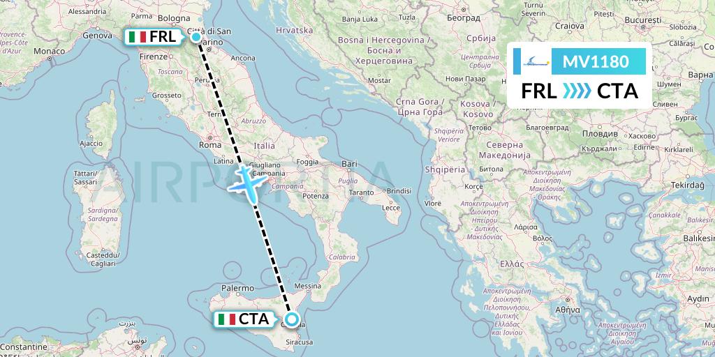 MV1180 Aviastar Mandiri Flight Map: Forli to Catania