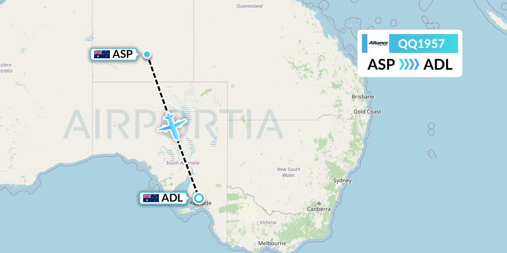QQ1957 Alliance Airlines Flight Map: Alice Springs to Adelaide
