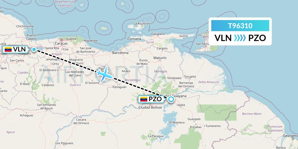 T96310 Turpial Airlines Flight Map: Valencia to Puerto Ordaz