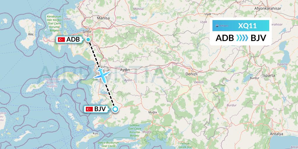 XQ11 SunExpress Flight Map: Izmir to Bodrum