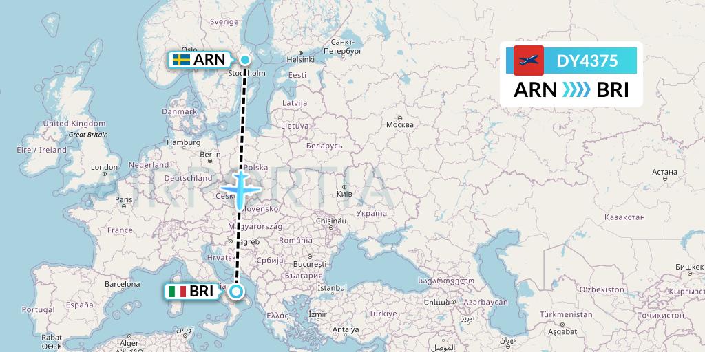 DY4375 Norwegian Flight Map: Stockholm to Bari