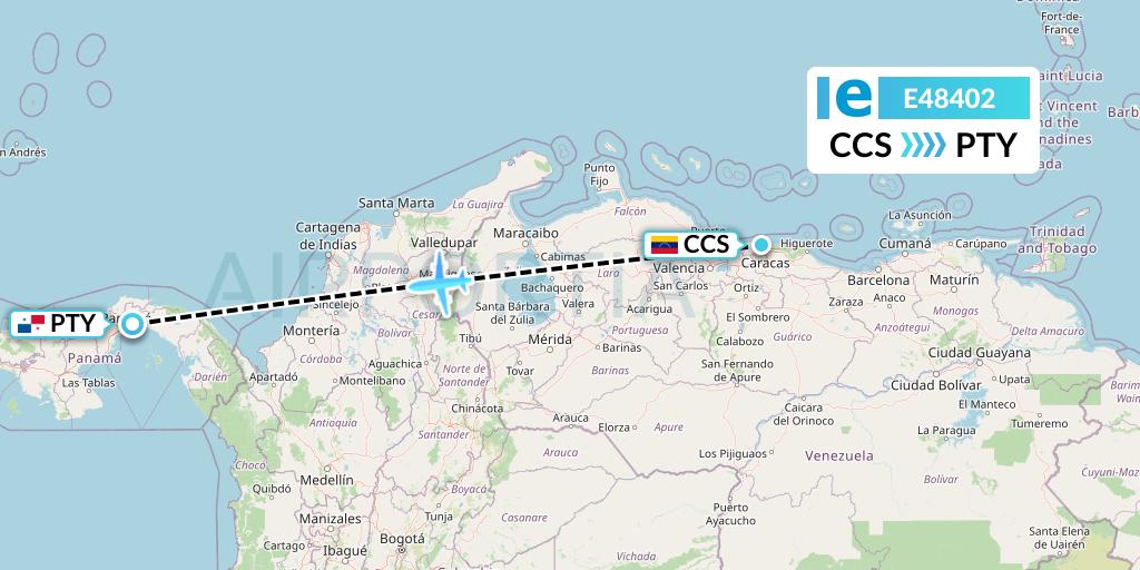 E48402 Estelar Latinoamerica C.A. Flight Map: Caracas to Panama City
