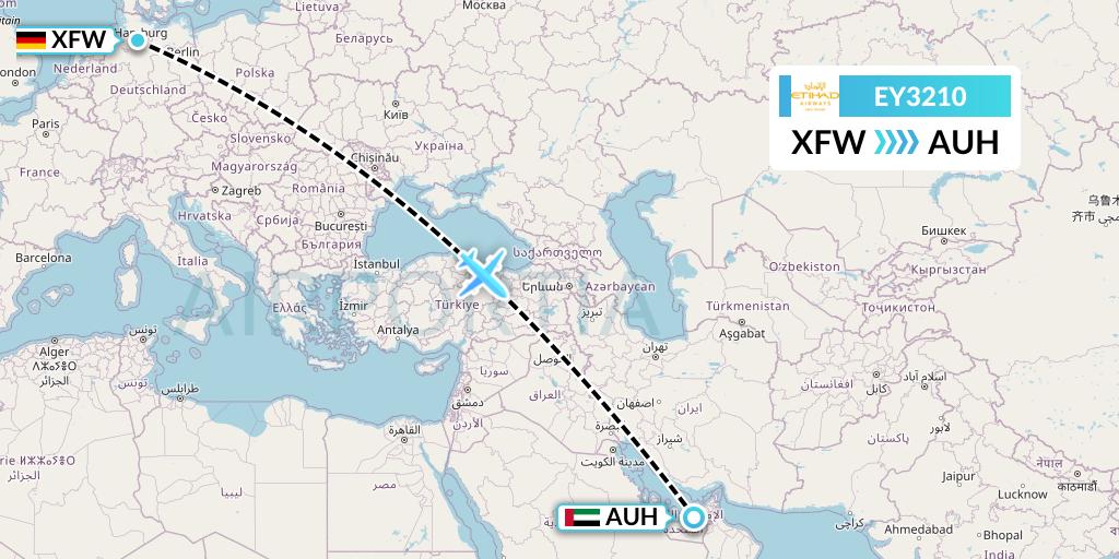 EY3210 Etihad Airways Flight Map: Hamburg to Abu Dhabi