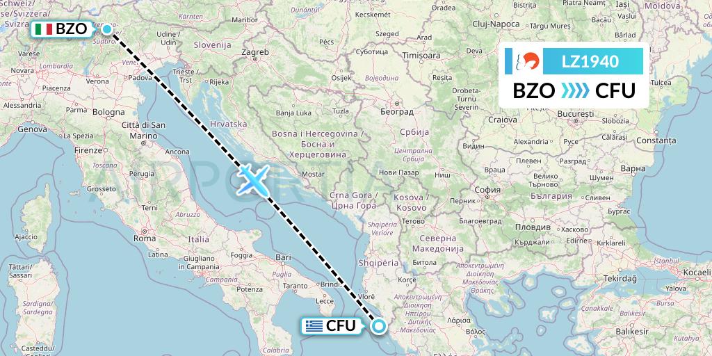 LZ1940 Air Link Flight Map: Bolzano to Corfu