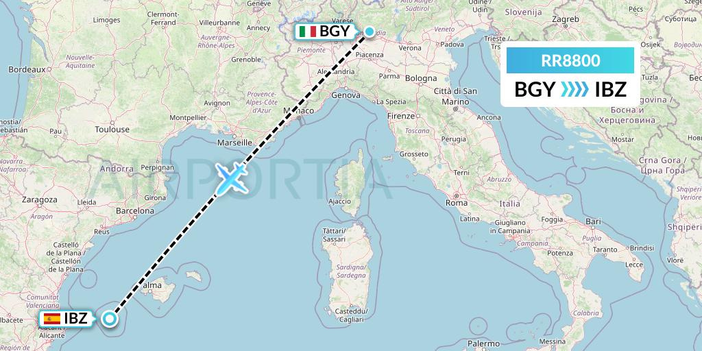 RR8800 Royal Air Force Flight Map: Milan to Ibiza