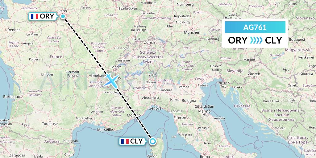 AG761 Aruba Airlines Flight Map: Paris to Calvi