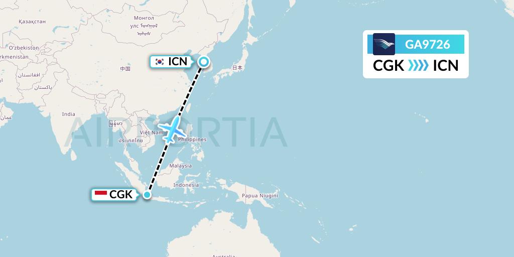 GA9726 Garuda Indonesia Flight Map: Jakarta to Seoul