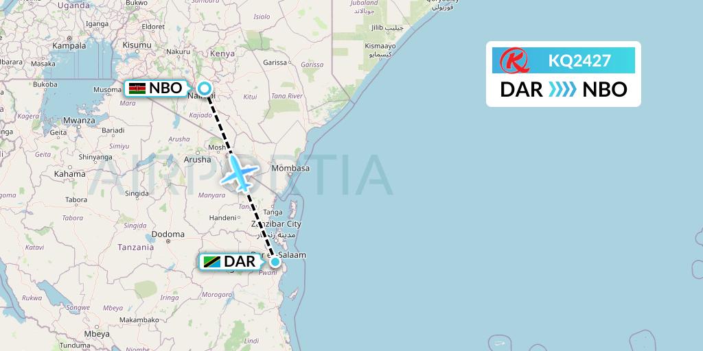 KQ2427 Kenya Airways Flight Map: Dar-es-Salaam to Nairobi