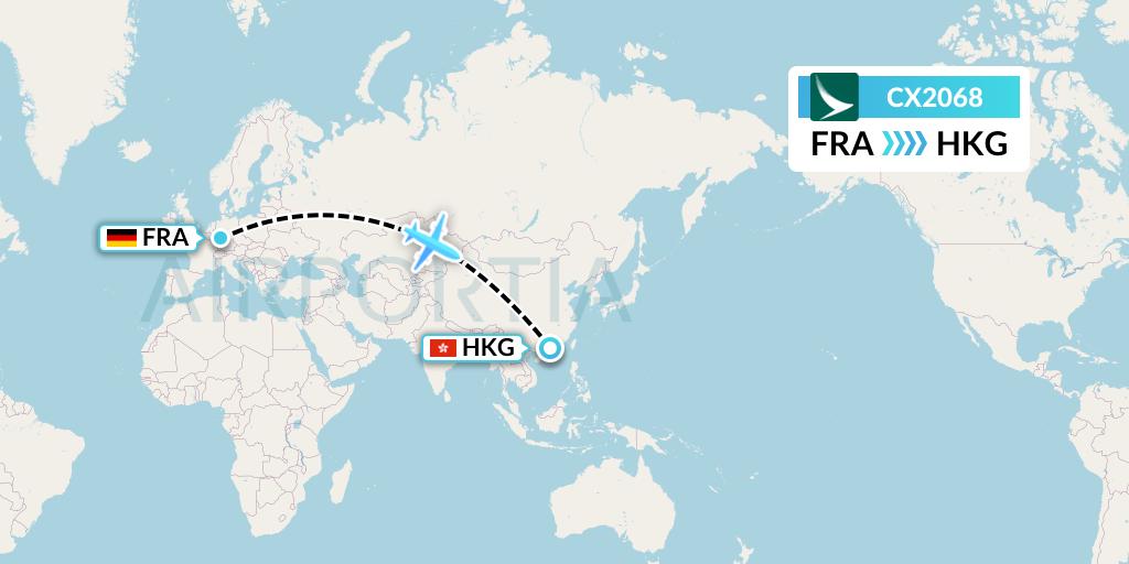 CX2068 Cathay Pacific Flight Map: Frankfurt to Hong Kong