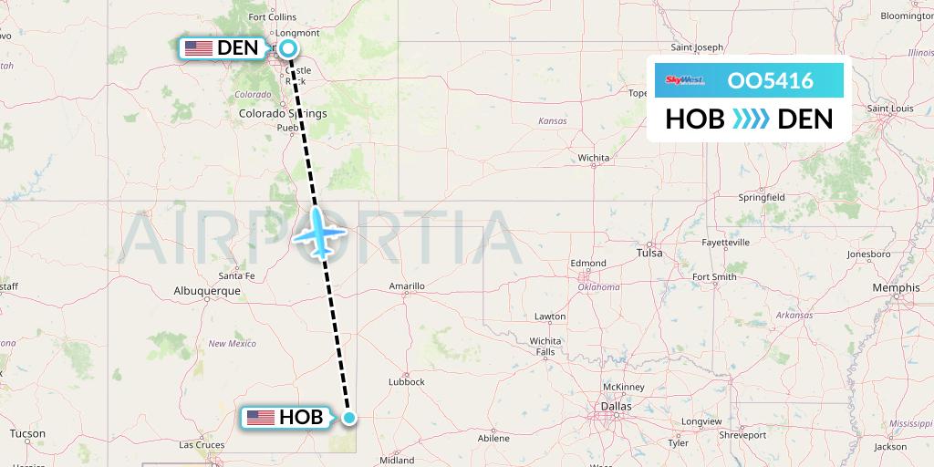 OO5416 SkyWest Airlines Flight Map: Hobbs to Denver