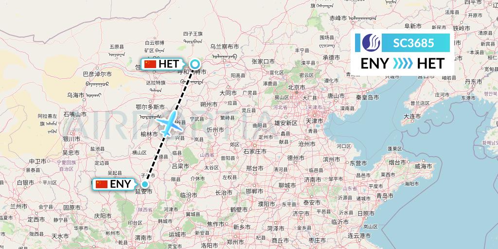 SC3685 Shandong Airlines Flight Map: Yan'an to Hohhot