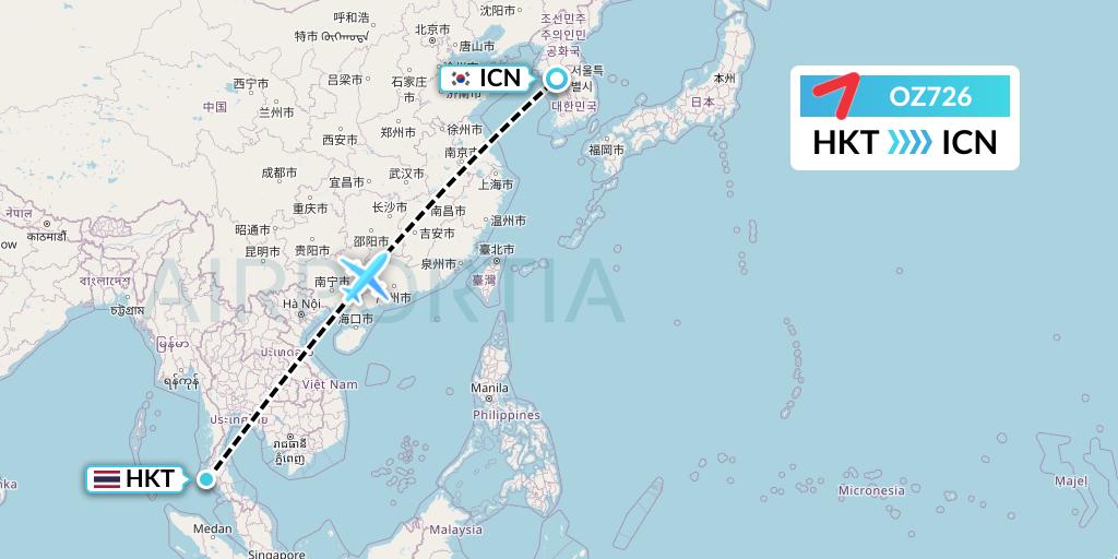 OZ726 Asiana Airlines Flight Map: Phuket to Seoul
