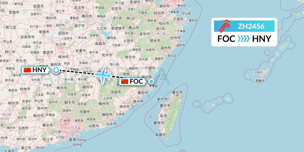 ZH2456 Shenzhen Airlines Flight Map: Fuzhou to Hengyang