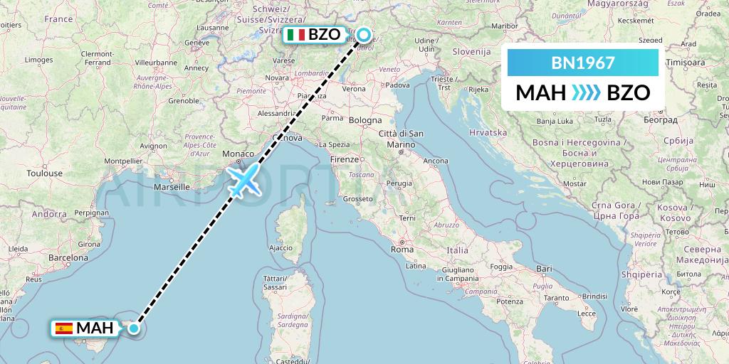 BN1967 Forward Air International Airlines Flight Map: Mahon to Bolzano