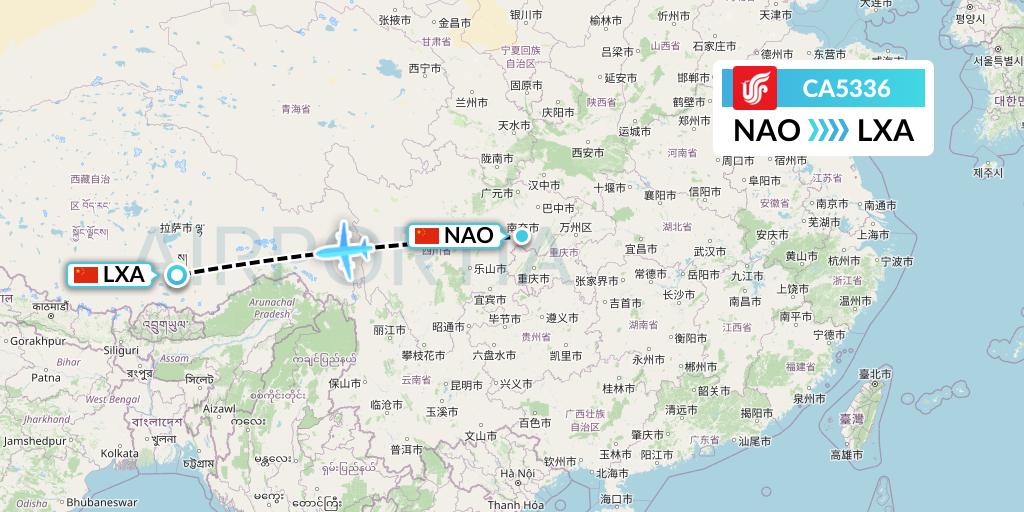 CA5336 Air China Flight Map: Nanchong to Lhasa