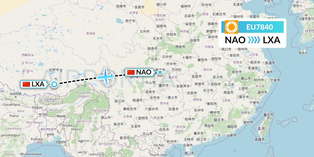 EU7840 Chengdu Airlines Flight Map: Nanchong to Lhasa