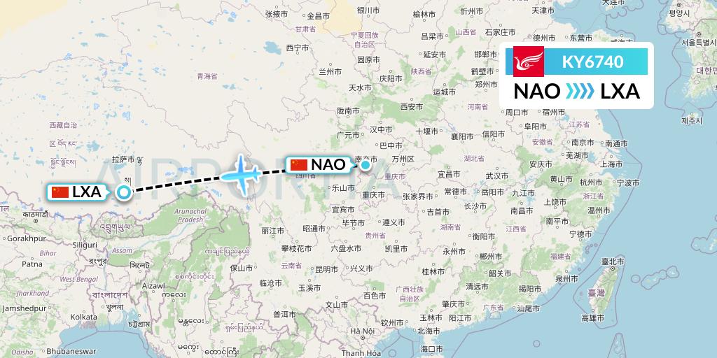 KY6740 Kunming Airlines Flight Map: Nanchong to Lhasa
