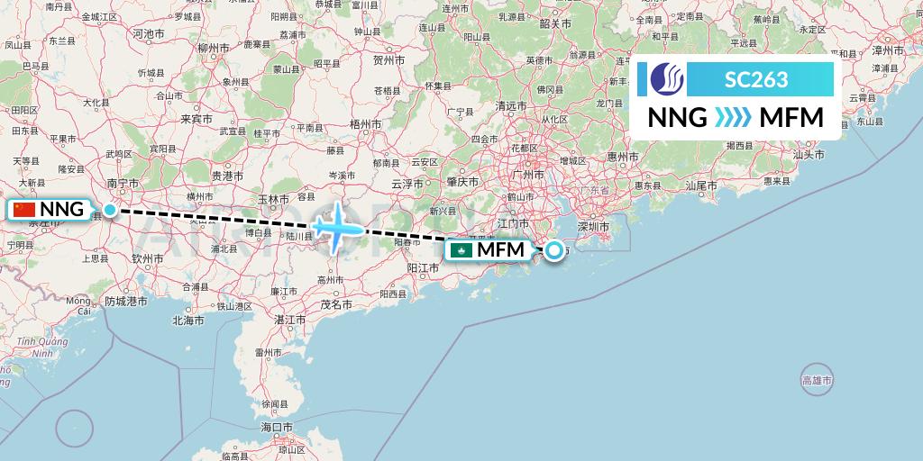 SC263 Shandong Airlines Flight Map: Nanning to Macau