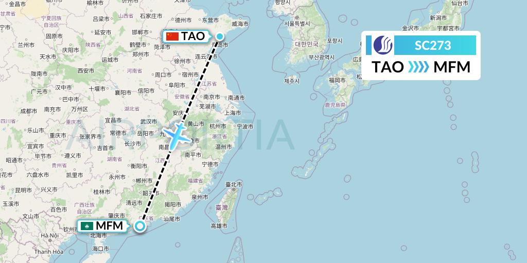 SC273 Shandong Airlines Flight Map: Qingdao to Macau