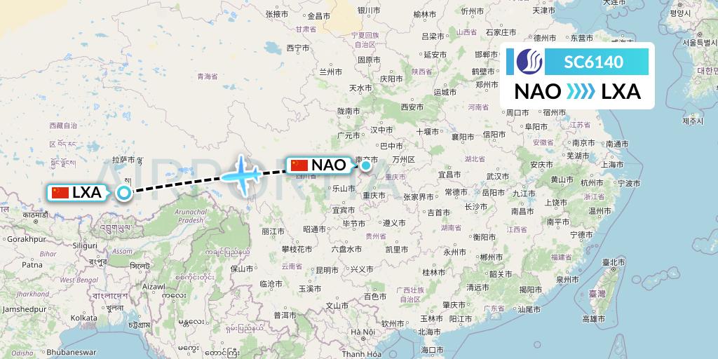 SC6140 Shandong Airlines Flight Map: Nanchong to Lhasa