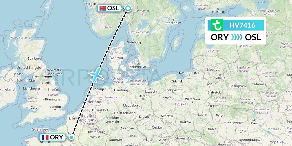 HV7416 Transavia Flight Map: Paris to Oslo