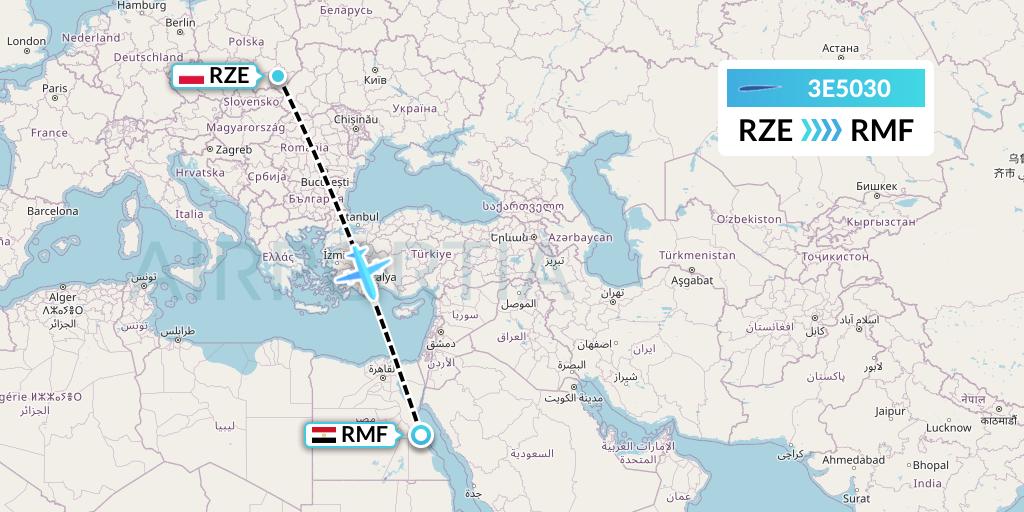 3E5030 Air Choice One Flight Map: Rzeszow to Marsa Alam